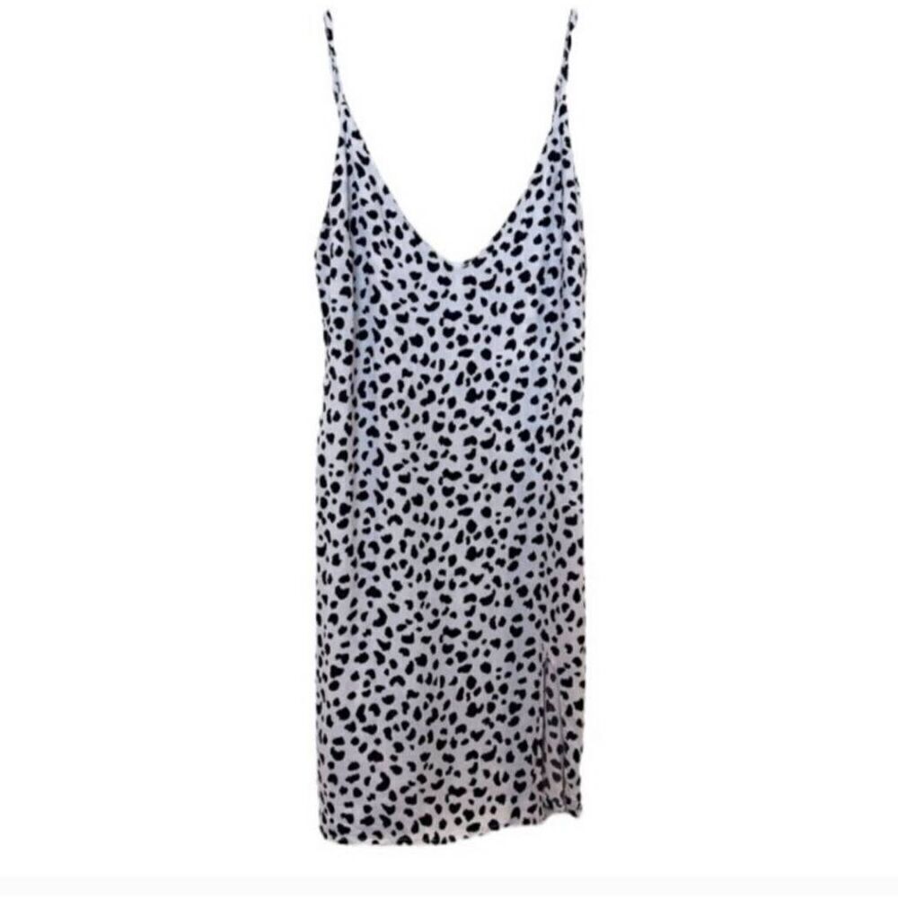 Reformation Marlowe Black & White Dot Print Slit Sleeveless Mini Dress sz XL